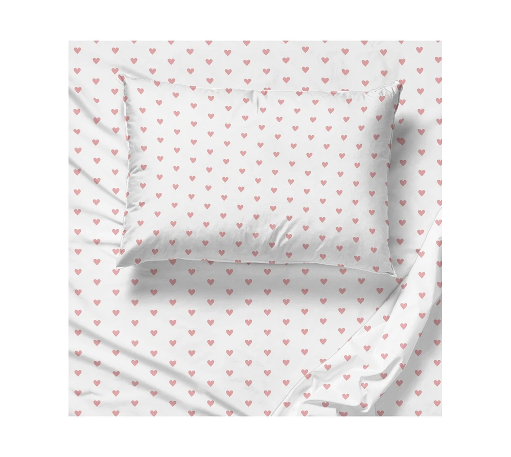 Saturday Park Pink Hearts 100% Organic Cotton Full Sheet Set