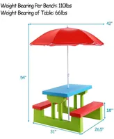 4 Seat Kids Picnic Table w/Umbrella Garden Yard
