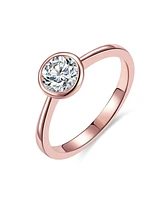 Rachel Glauber Ra 18K Rose Gold Plated with Cubic Zirconia Modern Bezel Ring