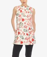 White Mark Women's Floral Sleeveless Tunic Top