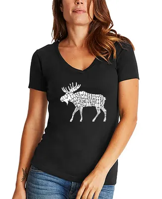 La Pop Art Women's Moose Word V-Neck T-shirt