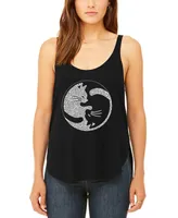 La Pop Art Women's Premium Yin Yang Cat Word Flowy Tank Top