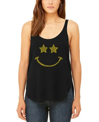 La Pop Art Women's Premium Rockstar Smiley Word Flowy Tank Top