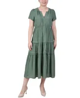 Ny Collection Petite Short Sleeve Tiered Midi Dress