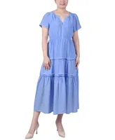 Ny Collection Petite Short Sleeve Tiered Midi Dress