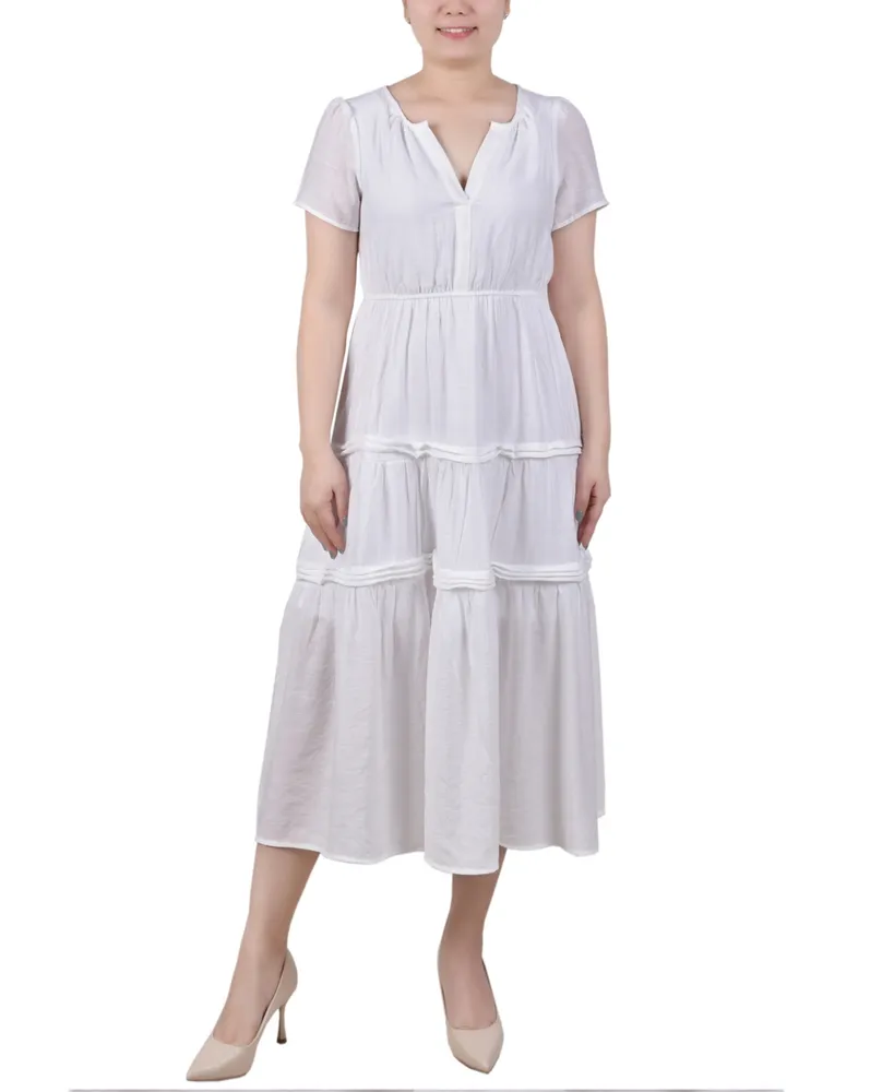 Ny Collection Petite Short Sleeve Tiered Midi Dress