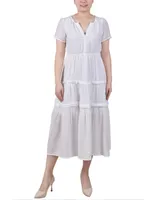 Ny Collection Petite Short Sleeve Tiered Midi Dress