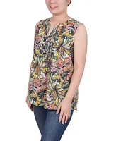 Ny Collection Petite Sleeveless Printed Pintucked Blouse