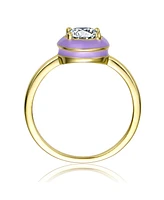 Rachel Glauber Ra Young Adults/Teens 14k Yellow Gold Plated with Cubic Zirconia Blue/Purple Enamel Bezel Stacking Ring