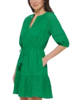 Vince Camuto Women's Eyelet Balloon-Sleeve Tasseled-Drawstring Dress