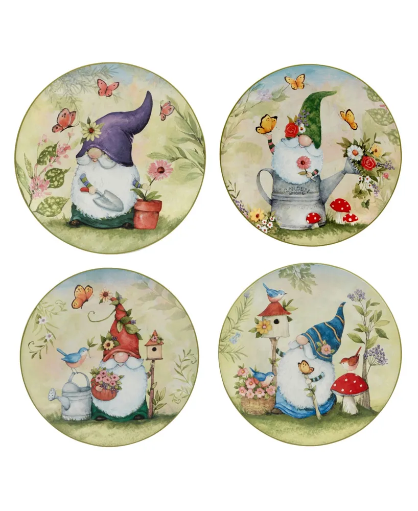 Certified International Garden Gnomes Set of 4 Salad Plate 9"