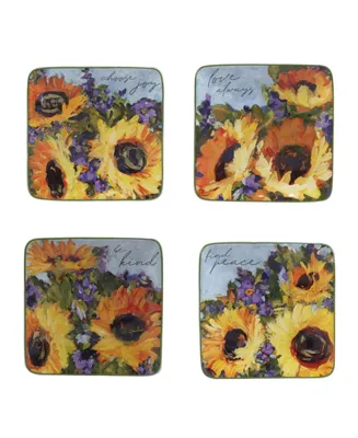 Certified International Sunflower Bouquet Set of 4 Canape Plates, 6"