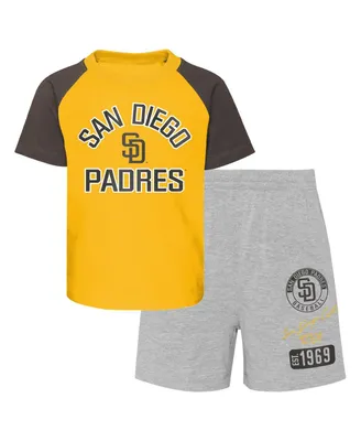Infant Boys and Girls Gold, Heather Gray San Diego Padres Ground Out Baller Raglan T-shirt Shorts Set