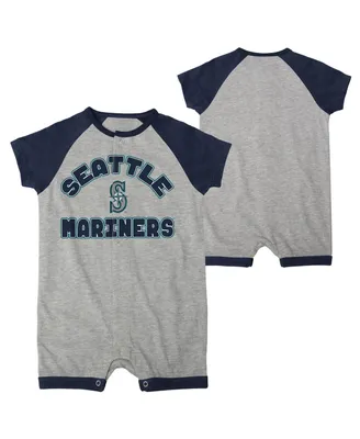 Newborn and Infant Boys and Girls Heather Gray Seattle Mariners Extra Base Hit Raglan Full-Snap Romper