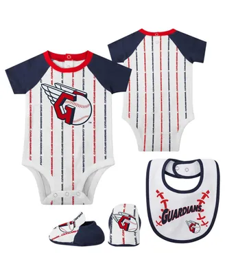 Newborn and Infant Boys and Girls White Cleveland Guardians Three-Piece Play Ball Raglan Bodysuit Booties and Bib Set