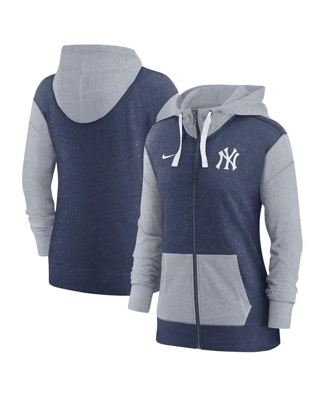 Women's Nike Heather Charcoal/Heather Navy New York Yankees Split Wordmark Gym Vintage Raglan Lightweight Full-Zip Hoodie