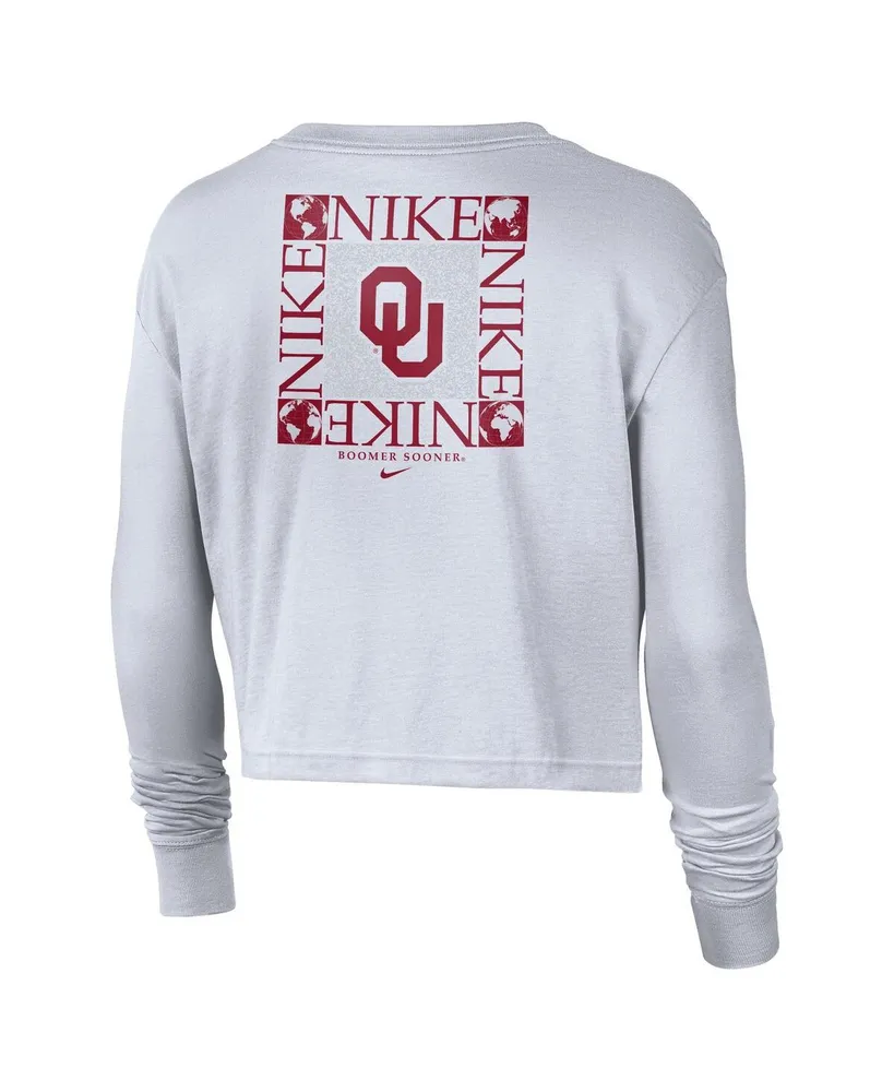 Women's Nike White Oklahoma Sooners Seasonal Cropped Long Sleeve T-shirt