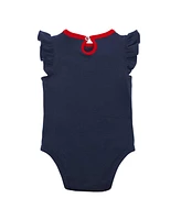 Newborn and Infant Boys and Girls Navy, Red Atlanta Braves Three-Piece Love of Baseball Bib Bodysuit and Booties Set