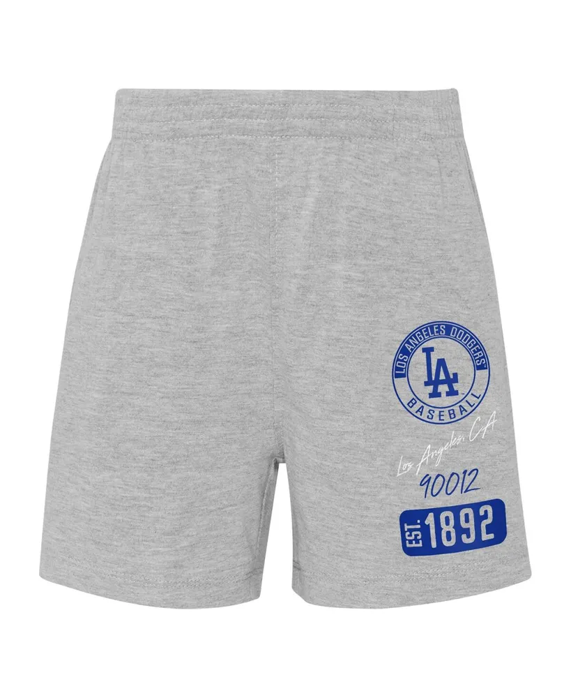 Toddler Boys and Girls White and Heather Gray Los Angeles Dodgers Two-Piece Groundout Baller Raglan T-shirt and Shorts Set