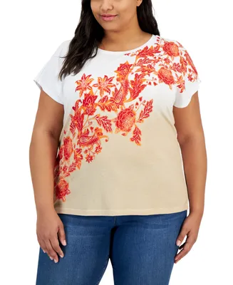 Tommy Hilfiger Plus Size Ombre Floral Print T-Shirt