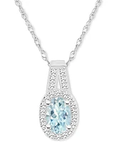 Opal (1/4 ct. t.w.) & Diamond (1/8 Halo 18" Pendant Necklace Sterling Silver, (Also Aquamarine)