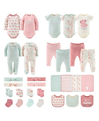 The Peanutshell Baby Girls Newborn Layette Gift Set Girls, Pink Floral Elephant, 30 Essential Pieces