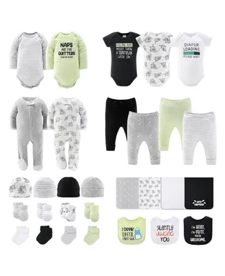 The Peanutshell Newborn Layette Gift Set for Baby Boys or Girls, Green Funny Basics, 30 Essential Pieces,