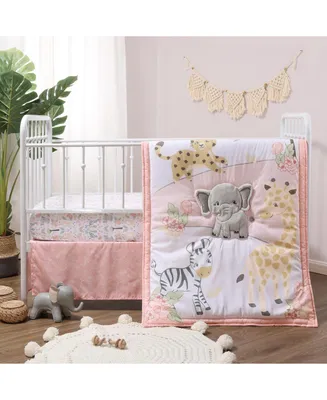 The Peanutshell Pink and Grey Wildest Dreams Crib Bedding Set for Baby Girls, 3 Piece Nursery Set