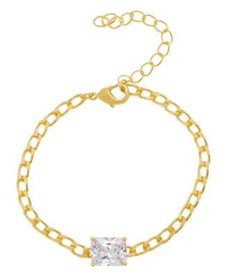 Macy's Cubic Zirconia Emerald-Cut Chain Link Bracelet in 14K Gold Plated