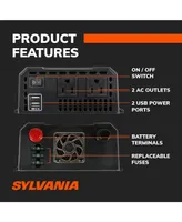 Sylvania 750W Continuous / 1000W Peak Power Inverter | Dc 12V to 110V Ac Power Car / Rv Converter, 2 Usb ports 5V Dc 3.1A shared, Lcd Display, 12V Plu