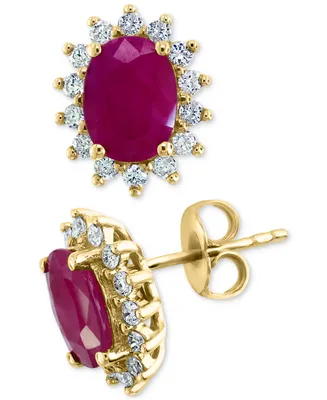 Effy Ruby (2-7/8 ct. t.w.) & Diamond (3/8 ct. t.w.) Halo Stud Earrings in 14k Gold