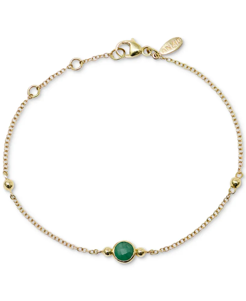 Anzie Emerald & Bead Chain Link Bracelet in 14k Gold