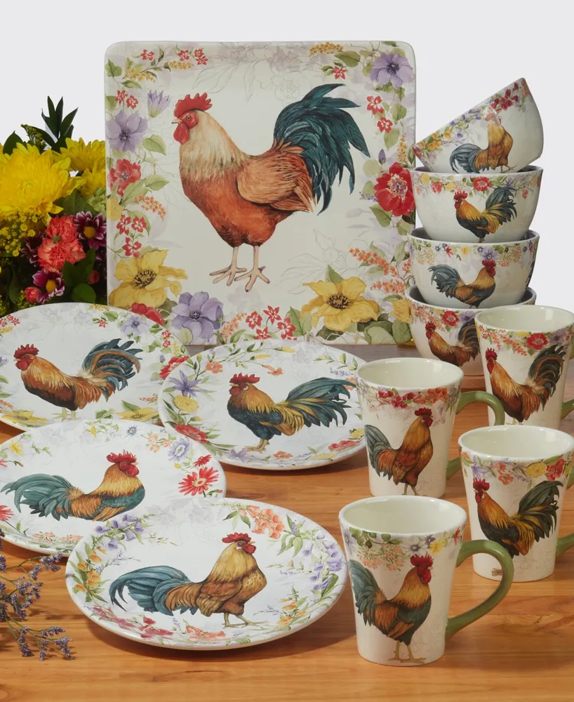 Certified International Floral Rooster Set of 4 Ice Cream Bowl