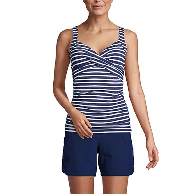 Lands' End Women's Long Torso V-Neck Wrap Underwire Tankini Swimsuit Top