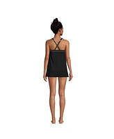 Lands' End Women's Long Chlorine Resistant High Neck Swim Dress One Piece Swimsuit