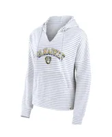 Women's Fanatics White Milwaukee Brewers Striped Arch Pullover Hoodie