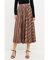 endless rose Women's Animal Print Pleated Slit Detail Midi Skirt