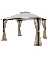 Costway 12' x 10' Outdoor Patio Gazebo Canopy Shelter Double Top Sidewalls Netting