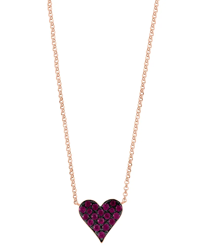 Effy Ruby Pave Heart 18" Pendant Necklace (3/8 ct. t.w.) 14k Rose Gold (Also available Sapphire)