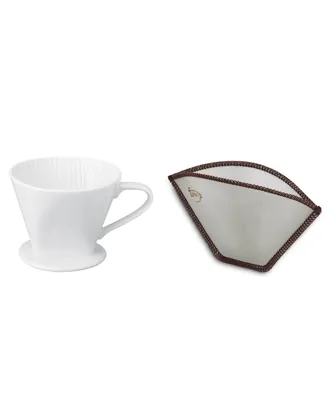 Fino Number 2-Size Porcelain Filter Cone and Flexible Mesh Coffee Filter, Brews 2 to 6-Servings