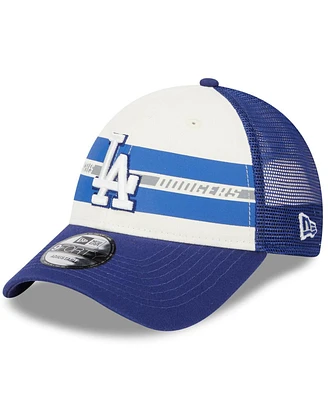 Men's New Era White, Royal Los Angeles Dodgers Team Stripe Trucker 9Forty Snapback Hat