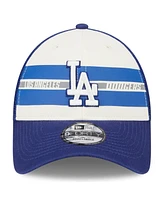 Men's New Era White, Royal Los Angeles Dodgers Team Stripe Trucker 9Forty Snapback Hat