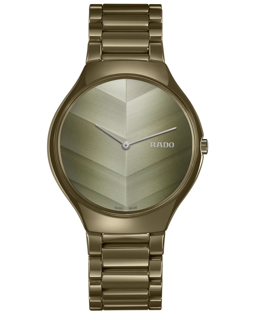 Rado Unisex Swiss True Thinline x Great Gardens of the World Olive Green High-Tech Ceramic Bracelet Watch 39mm