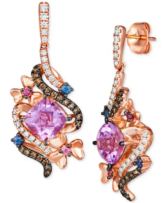 Le Vian Crazy Collection Multi-Gemstone (2-7/8 ct. t.w.) & Diamond (5/8 ct. t.w.) Flowery Swirl Drop Earrings in 14k Rose Gold