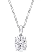 Moissanite Oval Solitaire 18" Pendant Necklace (2 ct. t.w.) in Sterling Silver