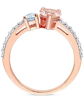 Morganite (1-1/6 ct. t.w.), Aquamarine (3/8 t.w.) & White Topaz Ring 10k Rose Gold