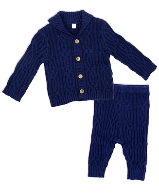 Little Gent Baby Boys Shawl Collar Knit Cardigan and Pants, 2 Piece Set