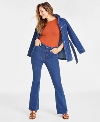 On 34th Womens Belted Denim Wrap Jacket Ribbed Tee High Rise Skinny Flare Leg Jeans Created For Macys