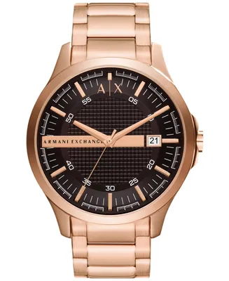 A|X Armani Exchange Men's Three-Hand Quartz Date Rose Gold-Tone Stainless Steel Watch 46mm