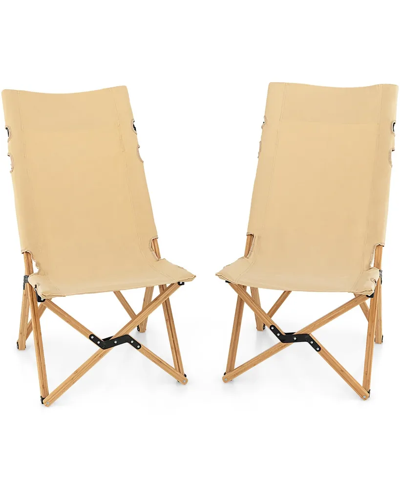 Costway 2 Pcs Patio Folding Camping Chair Portable Fishing Bamboo